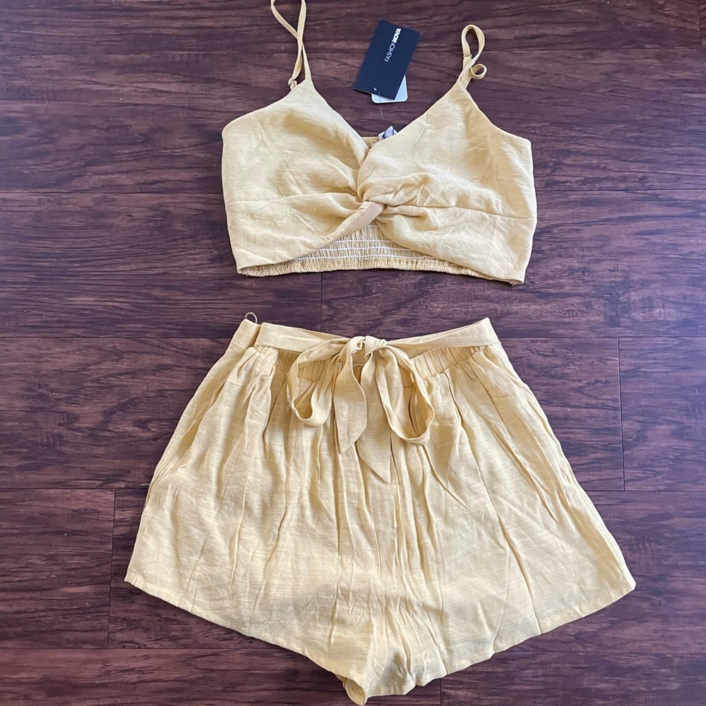 Fashion Nova 2- Piece High Waist Short Set- Mustard